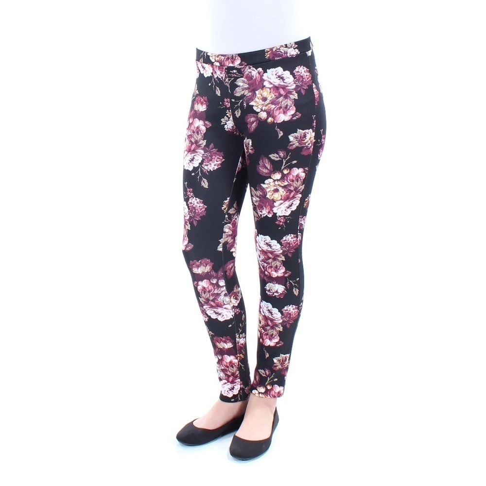 Bar III Black Floral Skinny Casual Pants